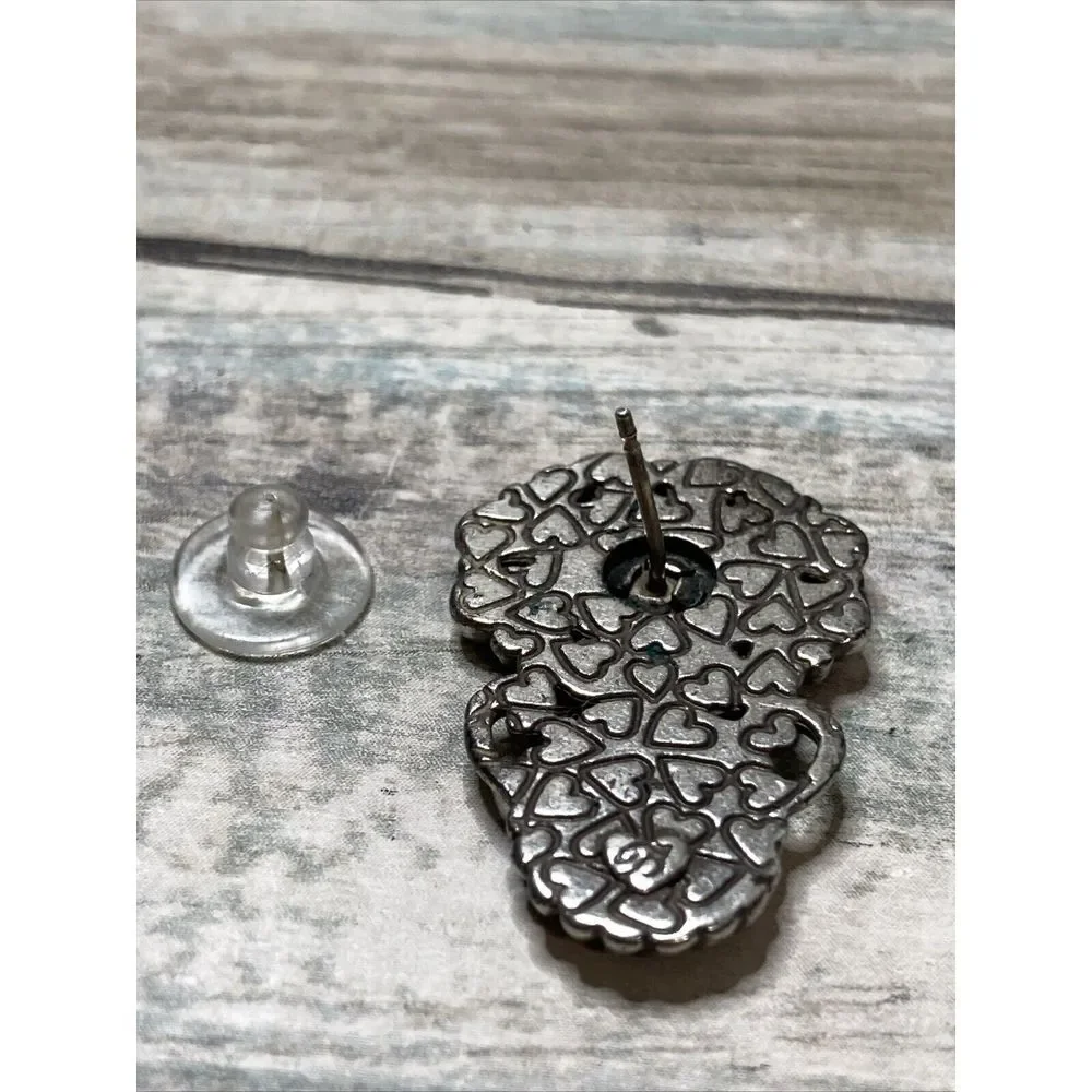 Brighton Retired Leather Black Brown EARRINGS Silver Tone‎